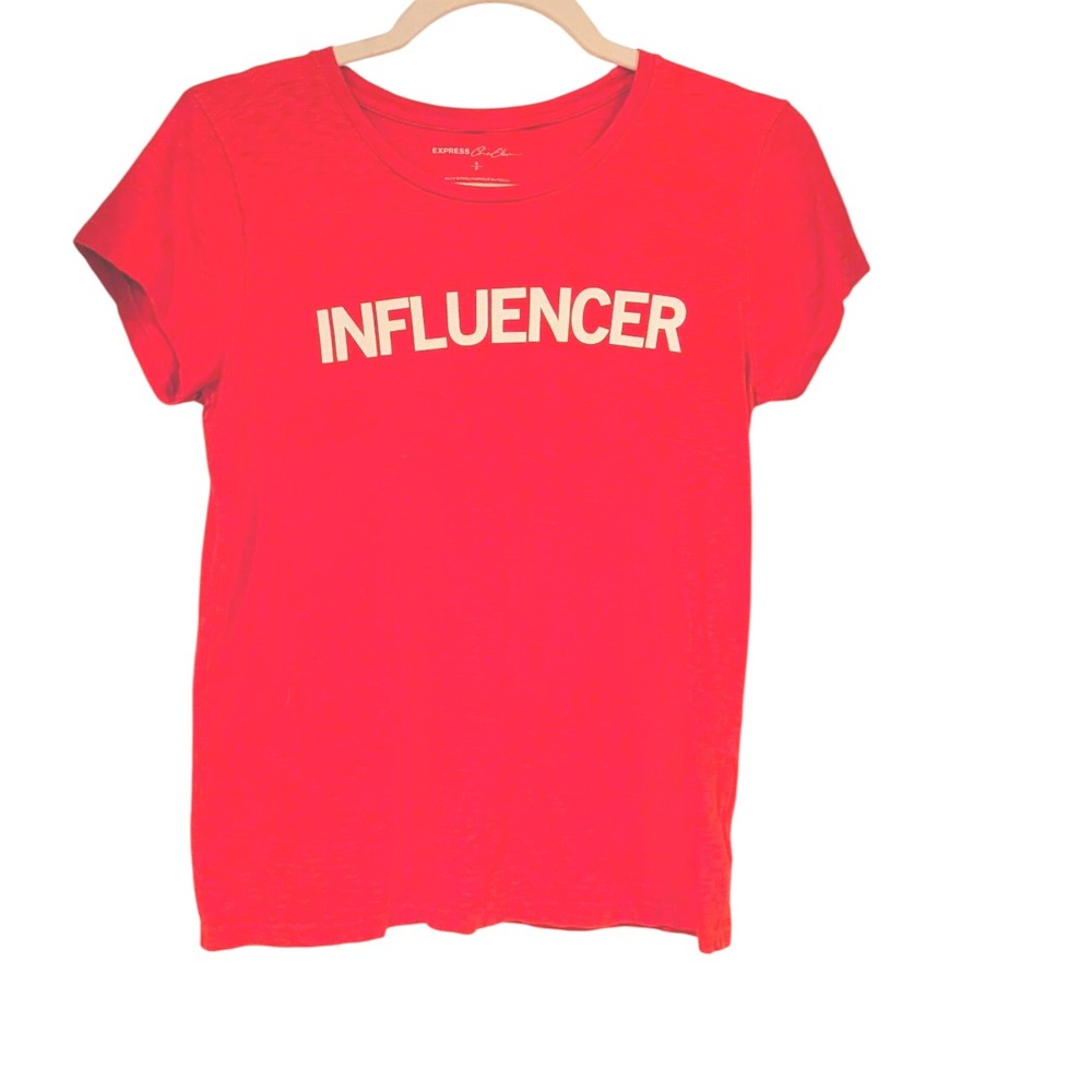 Express One Eleven Influencer Graphic T-Shirt Red Cotton‎ Top Small